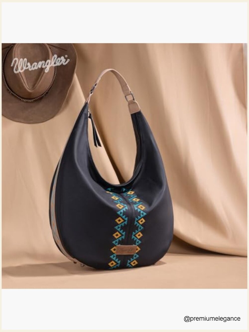 Large Western Aztec Embroidery Hobo Bag Zipper Shoulder Bag - Picture 3 of 7